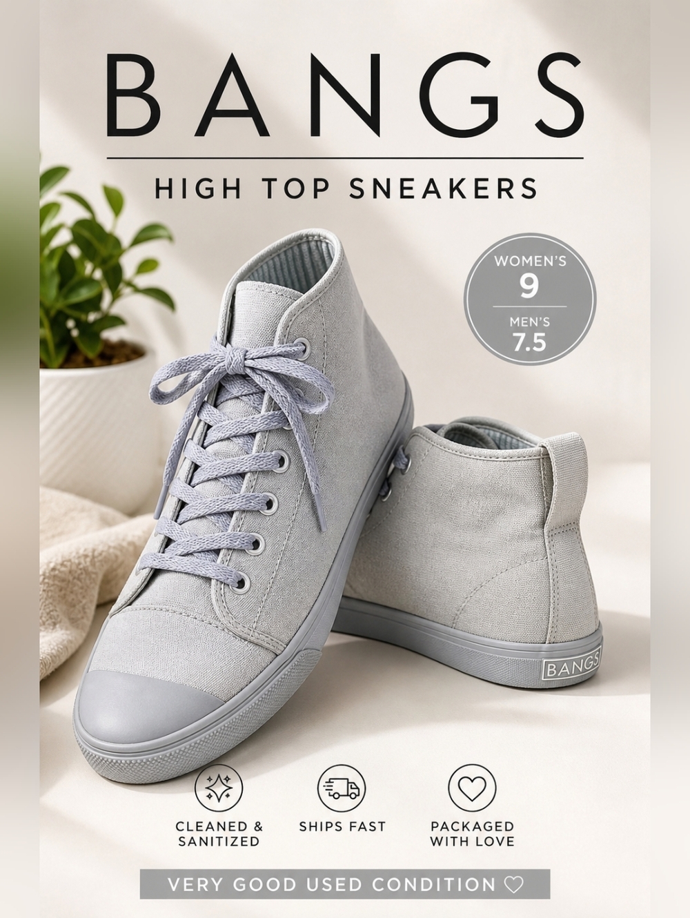BANGS High Top Sneakers Gray Canvas Lace Up Women’s 9 / Men’s 7.5 Casual Unisex